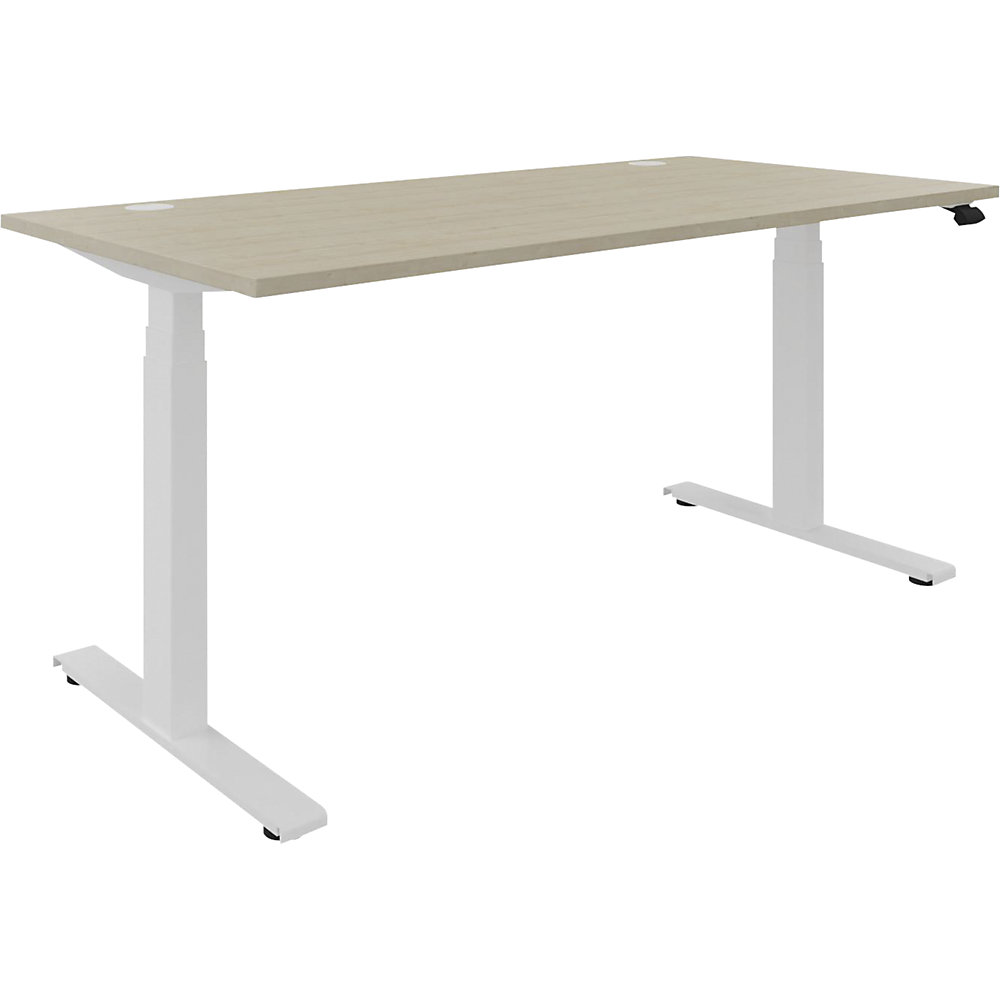 Bureau BOTTOM-UP, elektrisch in hoogte verstelbaar, recht, b x d = 1600 x 800 mm, ahornhout/wit