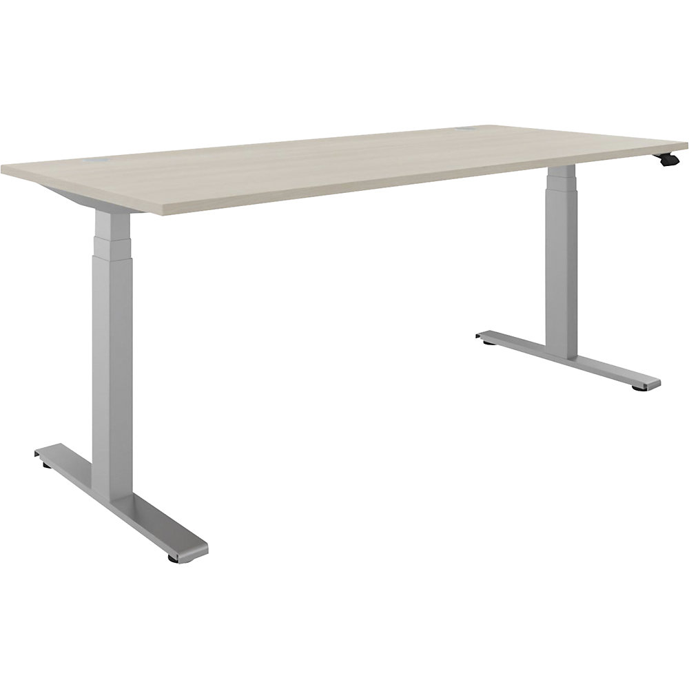 Bureau BOTTOM-UP, elektrisch in hoogte verstelbaar, recht, b x d = 1800 x 800 mm, acaciahout/zilver