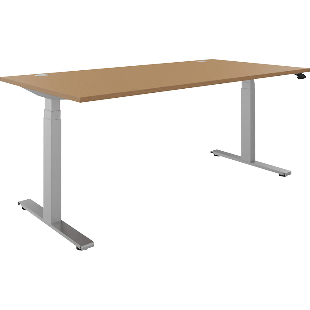 Bureau BOTTOM-UP, elektrisch in hoogte verstelbaar, recht, b x d = 1800 x 900 mm, beukenhout/zilver