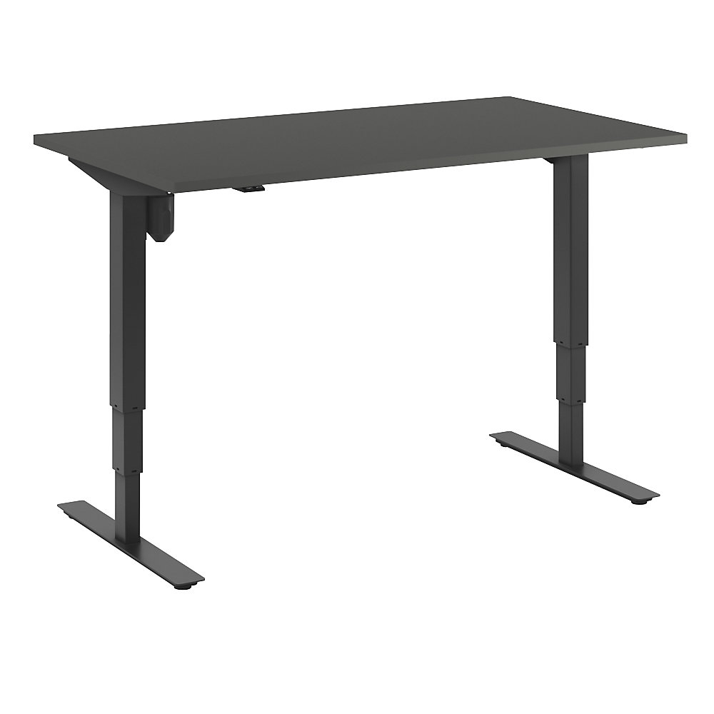 Bureau Atlanta, elektrisch in hoogte verstelbaar, recht, b x d = 1400 x 800 mm, donkergrijs/zwart