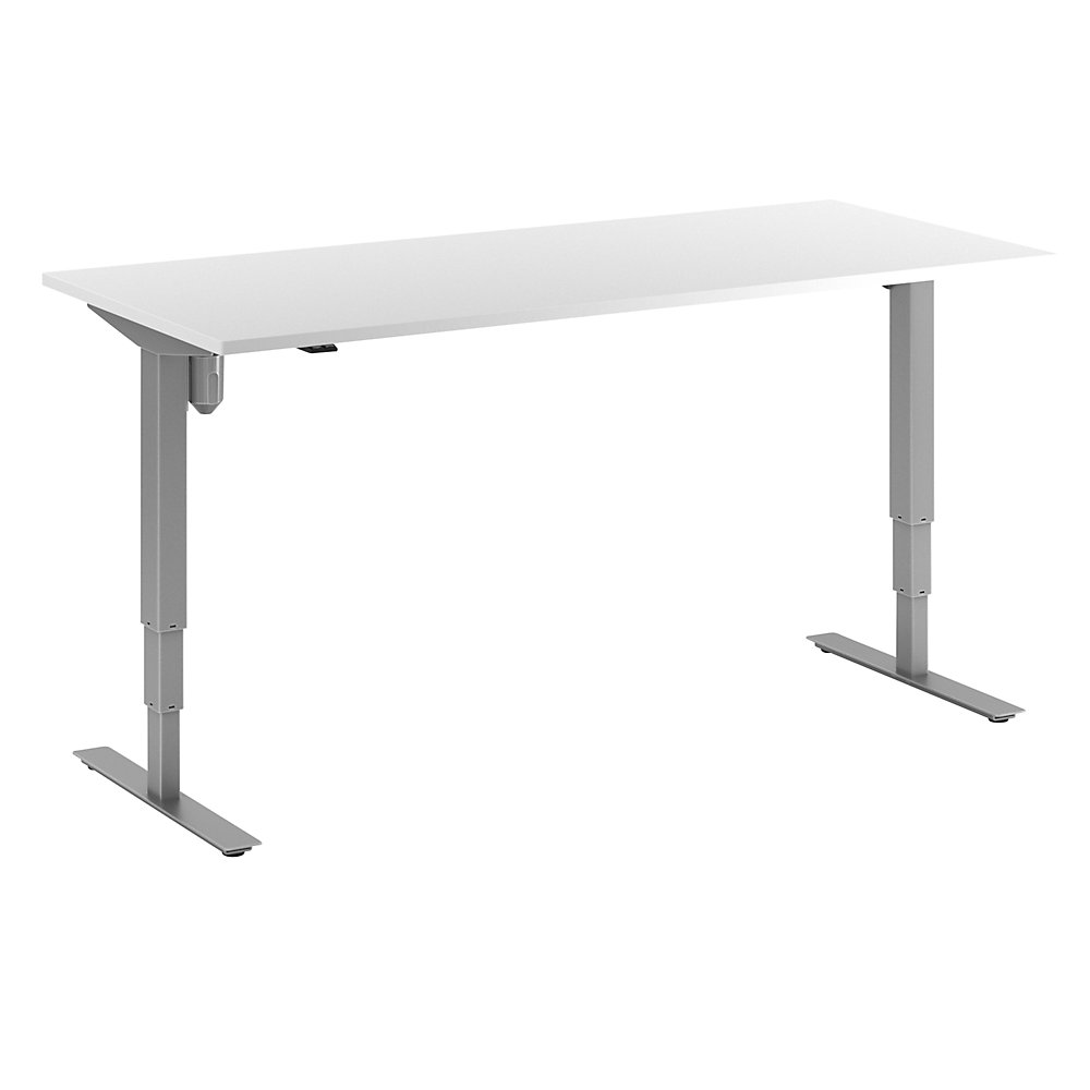 Bureau Atlanta, elektrisch in hoogte verstelbaar, recht, b x d = 1800 x 800 mm, wit/zilver