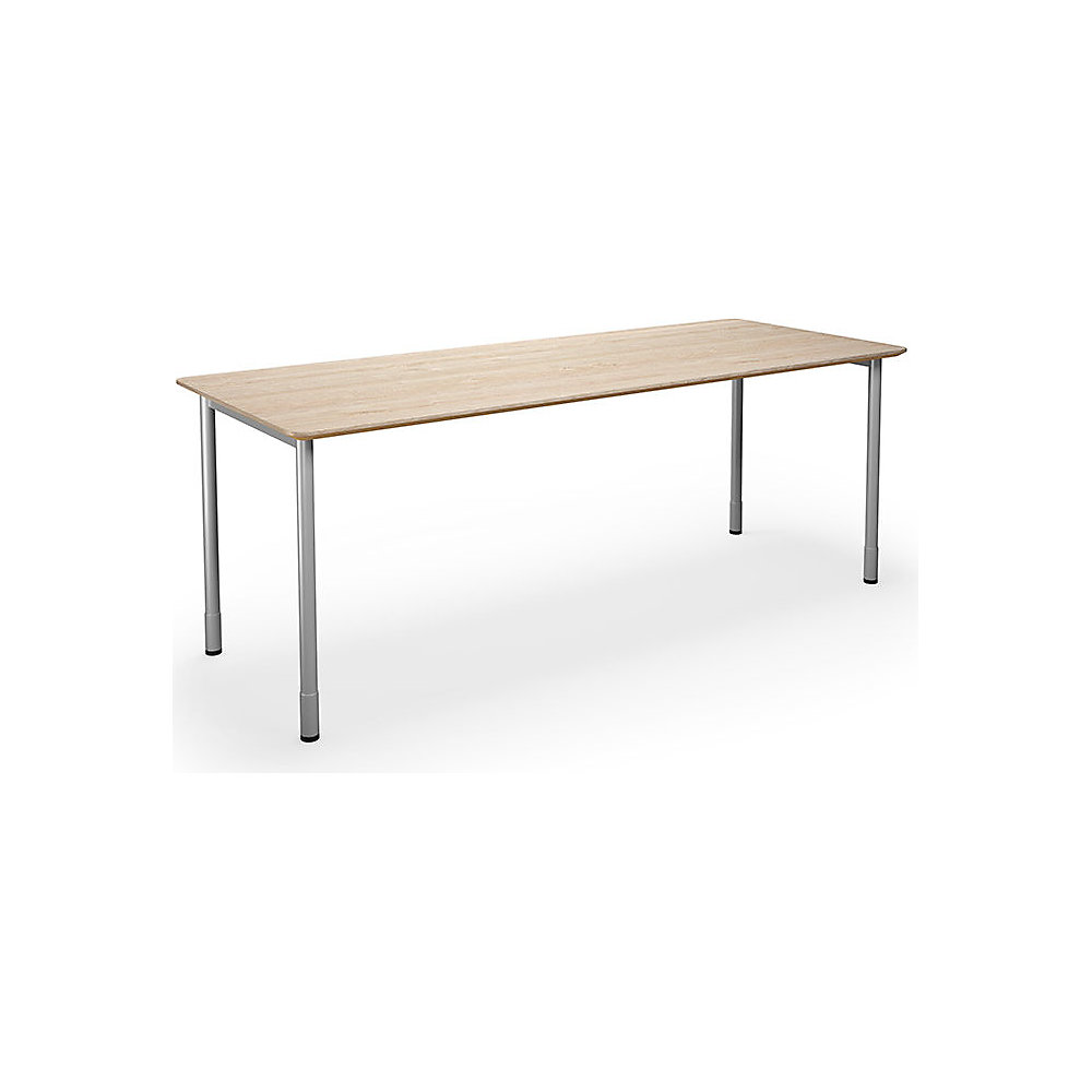 Multifunctionele tafel DUO-C Trend, recht blad, afgeronde hoeken, diepte 800 mm, breedte 2000 mm, eikenhout, zilverkleurig