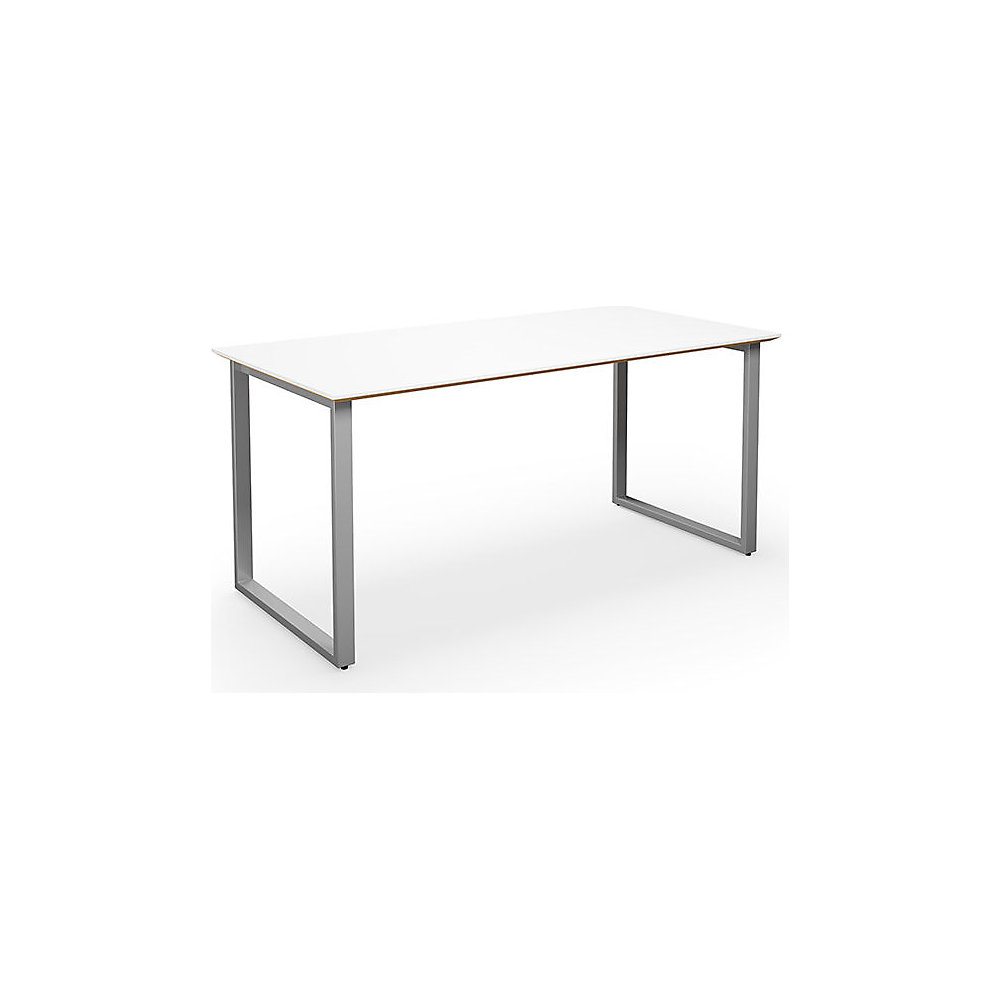 Multifunctionele tafel DUO-O Trend, recht blad, diepte 800 mm, breedte 1400 mm, wit / zilverkleurig