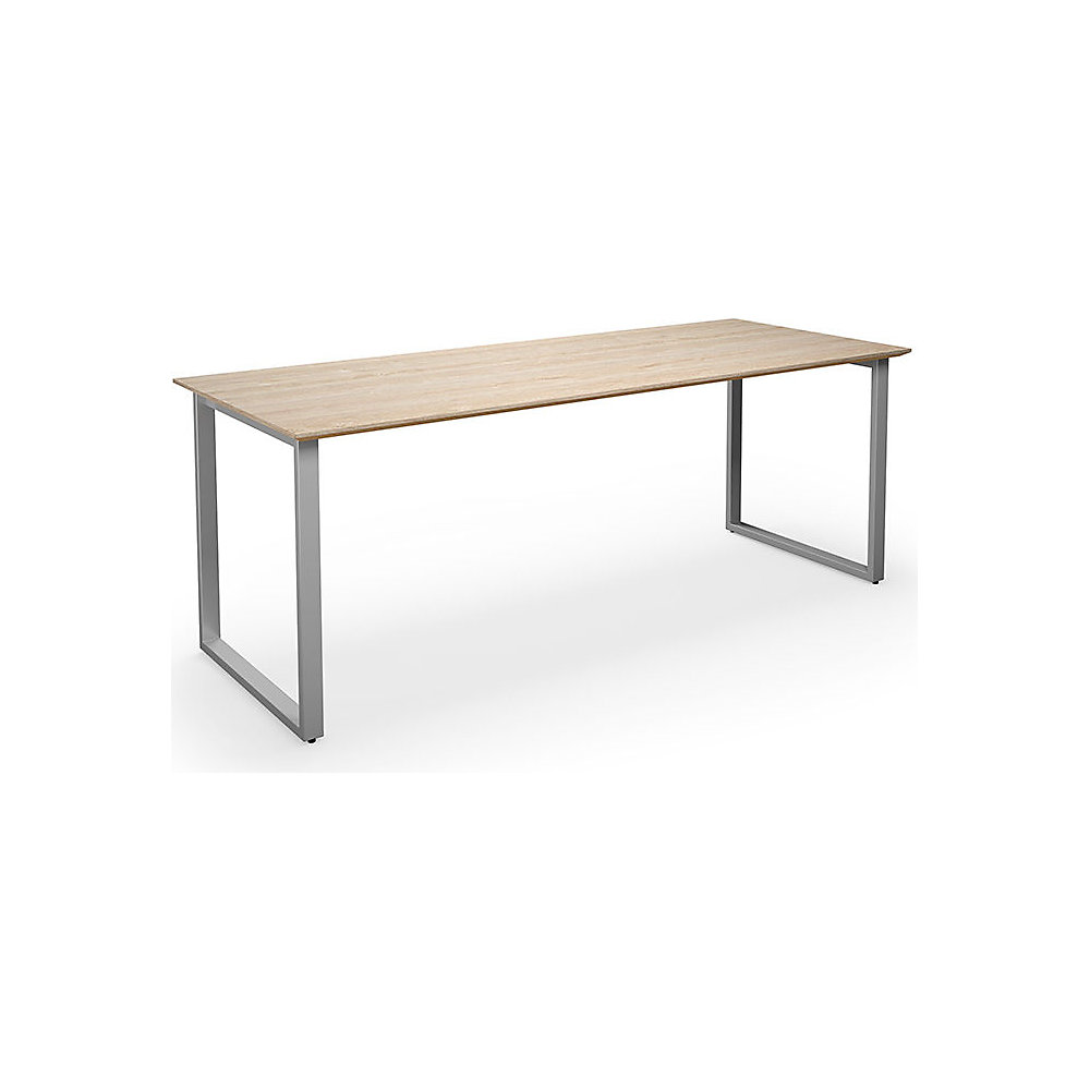 Multifunctionele tafel DUO-O Trend, recht blad, diepte 800 mm, breedte 2000 mm, eikenhout / zilverkleurig