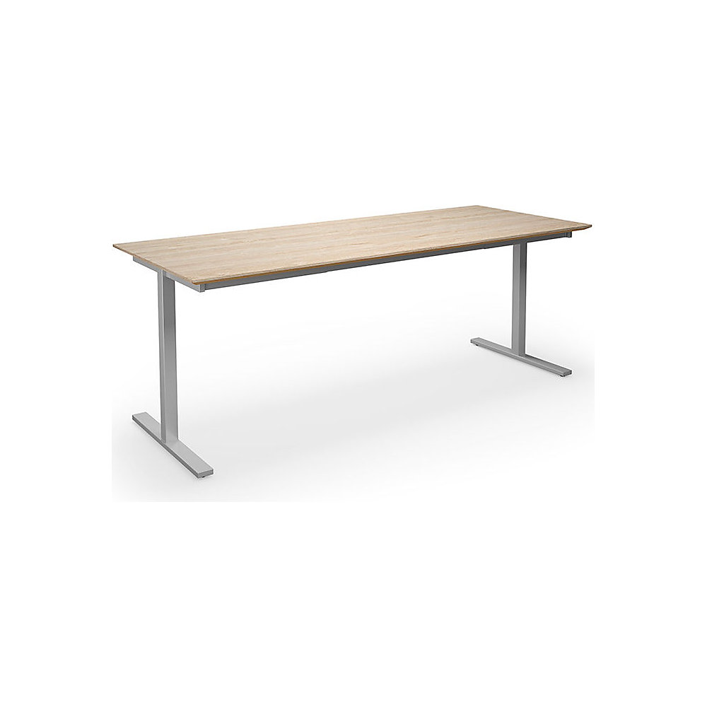 Multifunctionele tafel DUO-T Trend, recht blad, diepte 800 mm, breedte 2000 mm, eikenhout / zilverkleurig
