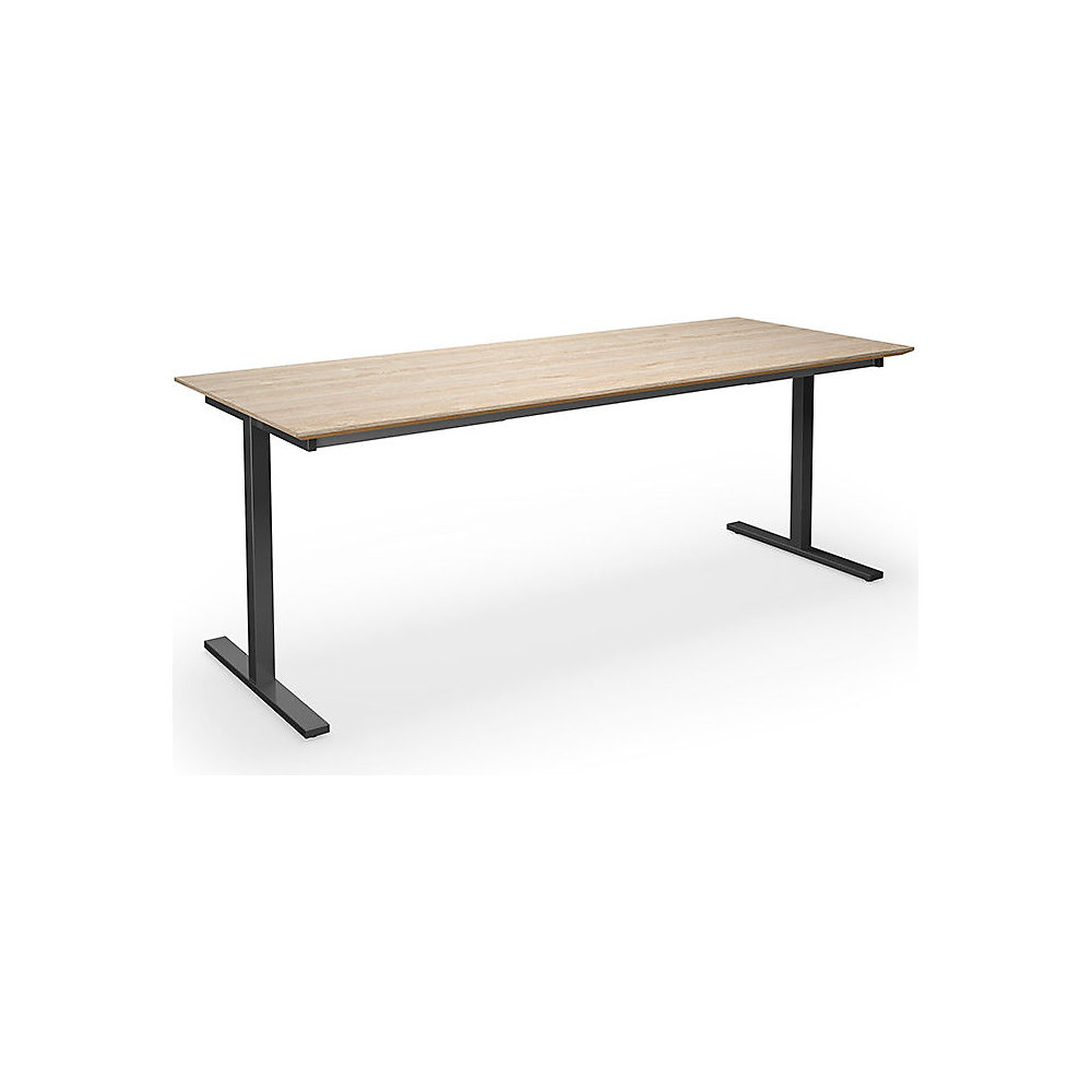 Multifunctionele tafel DUO-T Trend, recht blad, diepte 800 mm, breedte 2000 mm, eikenhout / zwart