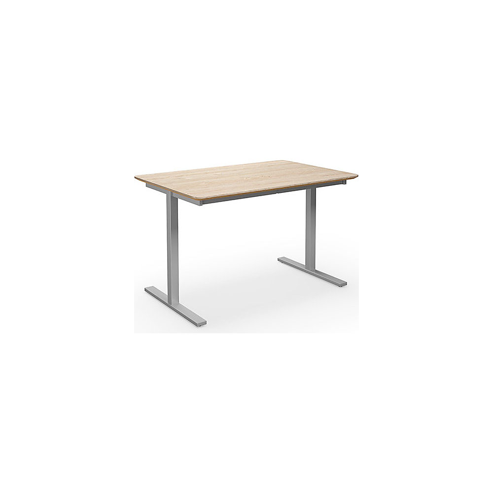 Multifunctionele tafel DUO-T Trend, recht blad, afgeronde hoeken, diepte 800 mm, breedte 1200 mm, eikenhout, zilverkleurig