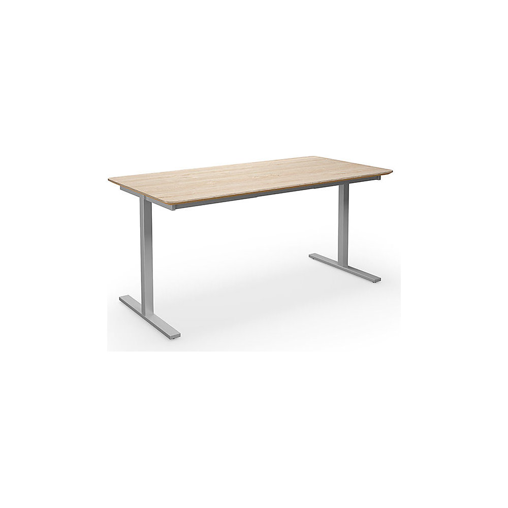 Multifunctionele tafel DUO-T Trend, recht blad, afgeronde hoeken, diepte 800 mm, breedte 1600 mm, eikenhout, zilverkleurig