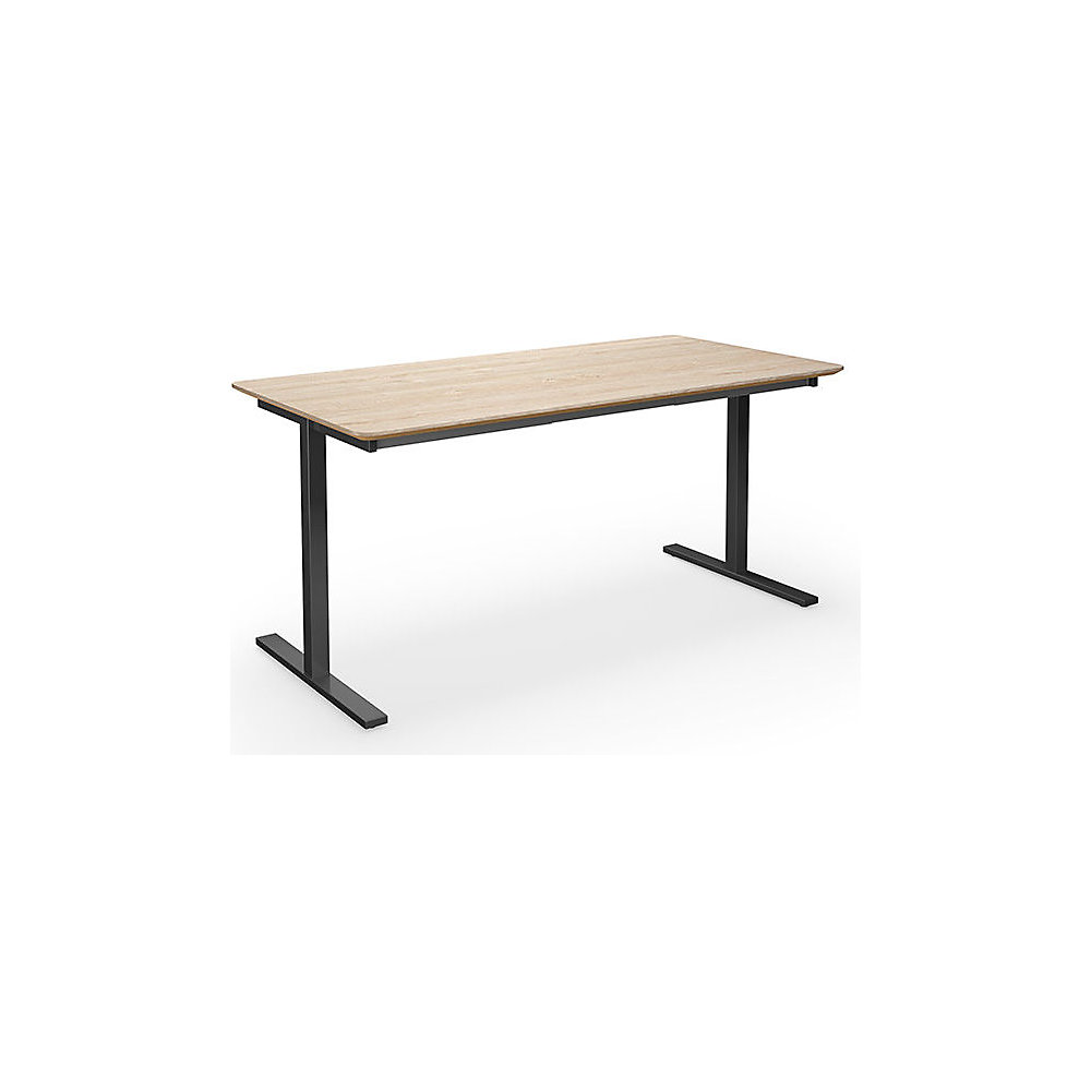 Multifunctionele tafel DUO-T Trend, recht blad, afgeronde hoeken, diepte 800 mm, breedte 1600 mm, eikenhout, zwart
