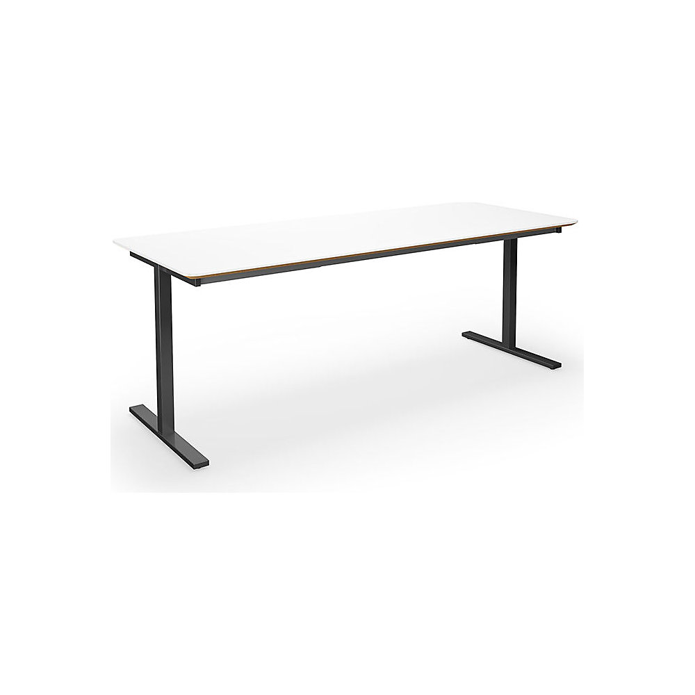 Multifunctionele tafel DUO-T Trend, recht blad, afgeronde hoeken, diepte 800 mm, breedte 2000 mm, wit, zwart