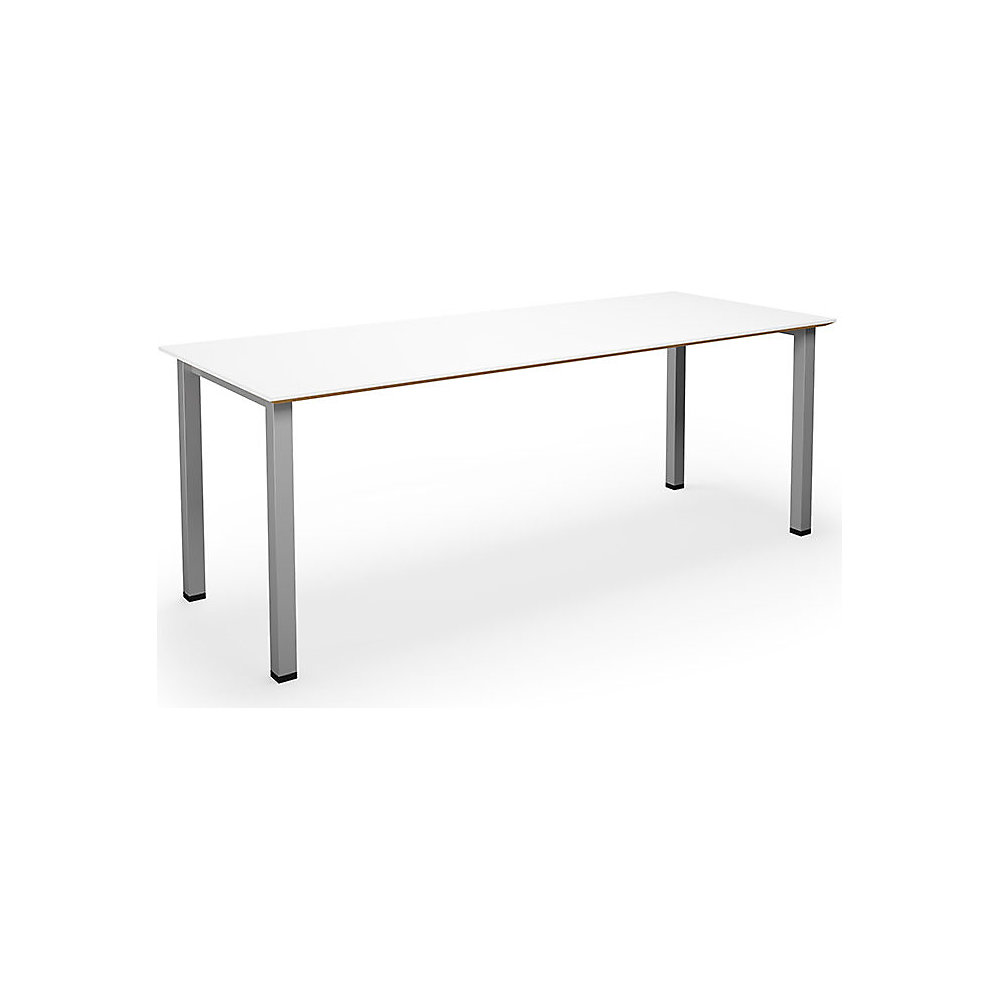 Multifunctionele tafel DUO-U Trend, recht blad, diepte 800 mm, breedte 2000 mm, wit, zilverkleurig