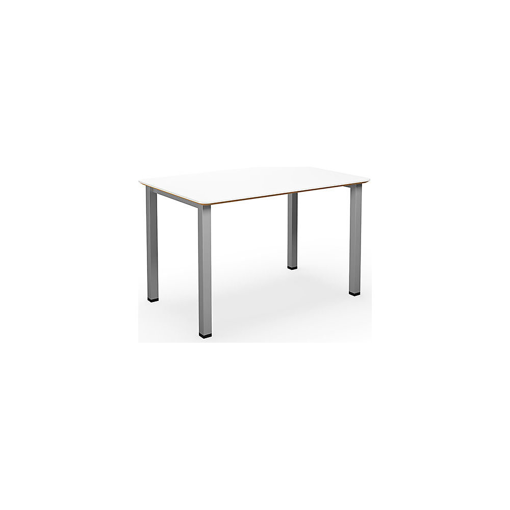 Multifunctionele tafel DUO-U Trend, recht blad, afgeronde hoeken, diepte 800 mm, breedte 1200 mm, wit, zilverkleurig