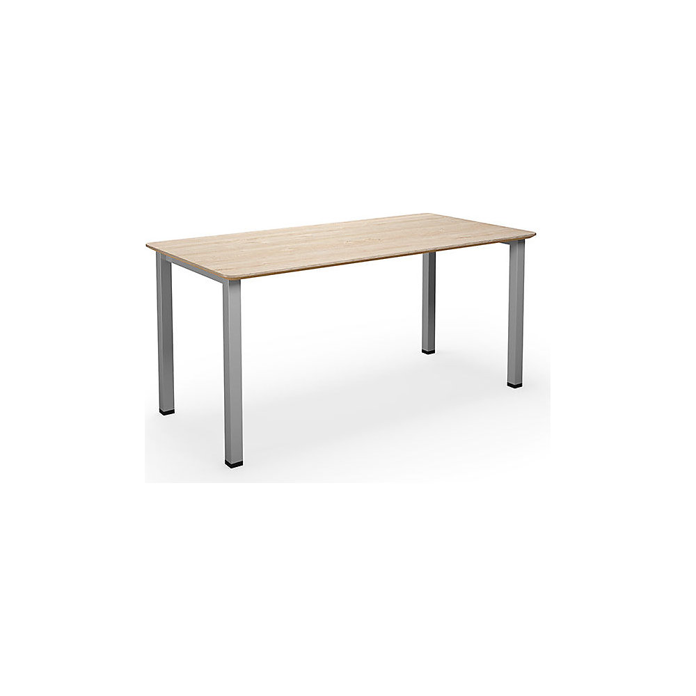 Multifunctionele tafel DUO-U Trend, recht blad, afgeronde hoeken, diepte 800 mm, breedte 1600 mm, eikenhout, zilverkleurig