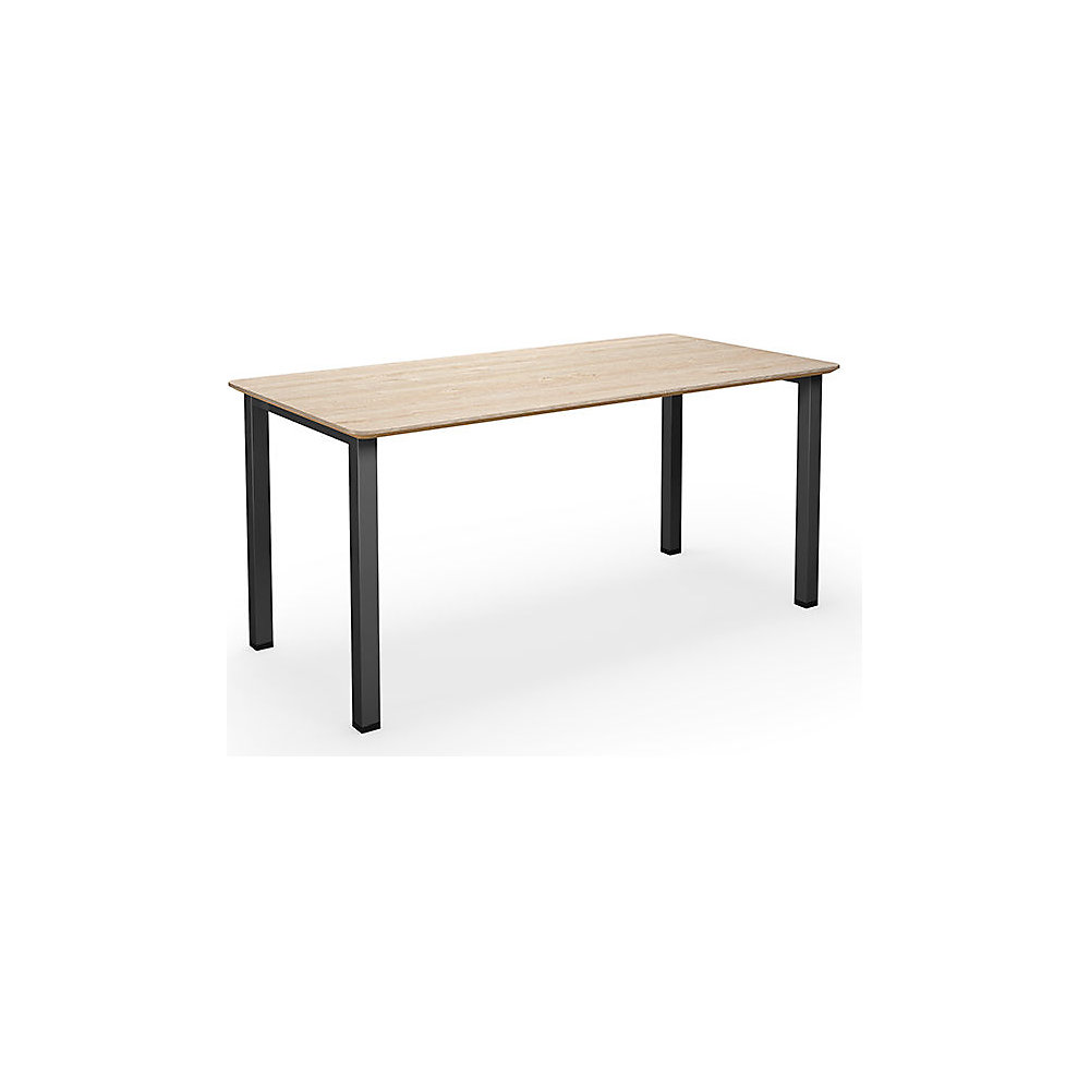 Multifunctionele tafel DUO-U Trend, recht blad, afgeronde hoeken, diepte 800 mm, breedte 1600 mm, eikenhout, zwart