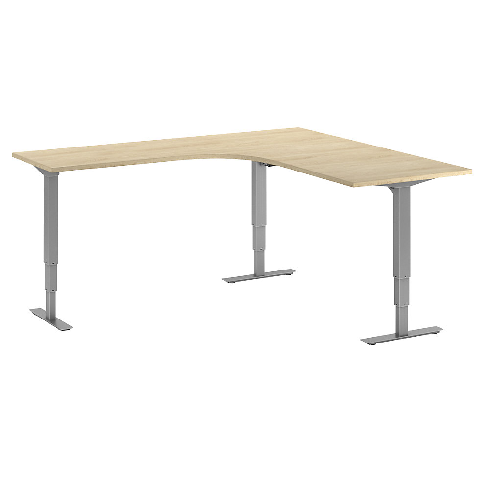 Bureau Atlanta, elektrisch in hoogte verstelbaar, L-vorm, b x d = 1800 x 2000 mm, eikenhout/zilver, rechts