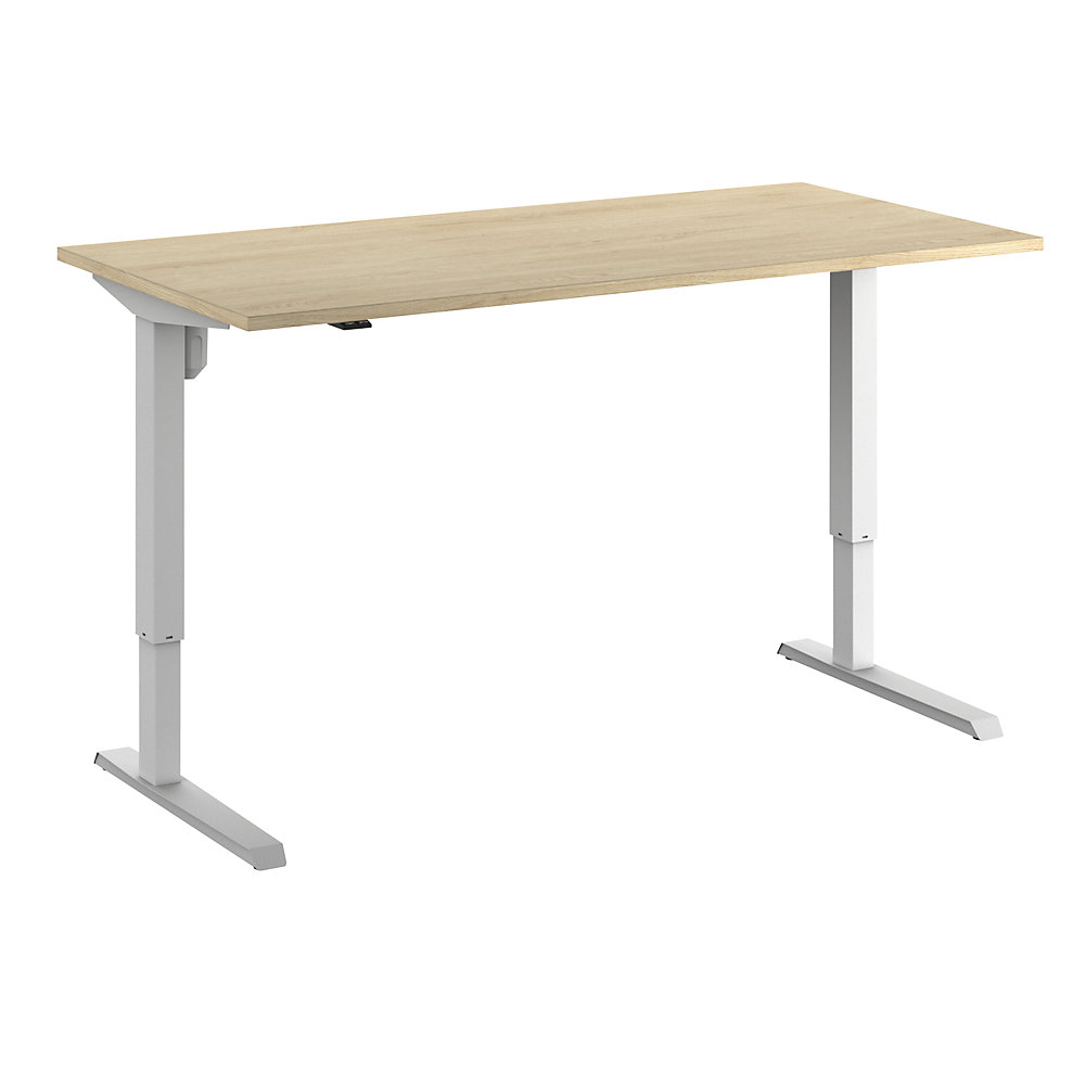 Eurokraft basic Bureau Venla, elektrisch in hoogte verstelbaar, recht, b x d = 1600 x 800 mm, eikenhout/wit