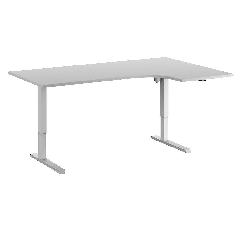 Eurokraft basic Bureau Venla, elektrisch in hoogte verstelbaar, hoek, b x d = 1800 x 1200 mm, lichtgrijs/wit, links