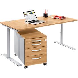 Schäfer Shop Genius Complete meubelset Modena Flex, bureautafel B 1600 mm, in hoogte verstelbaar en verrijdbaar ladeblok, beukenpatroon