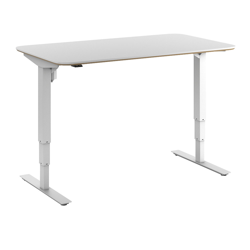 Bureau Atlanta Trend, elektrisch in hoogte verstelbaar, rechte, afgeronde hoeken, b x d = 1400 x 800 mm, wit/wit