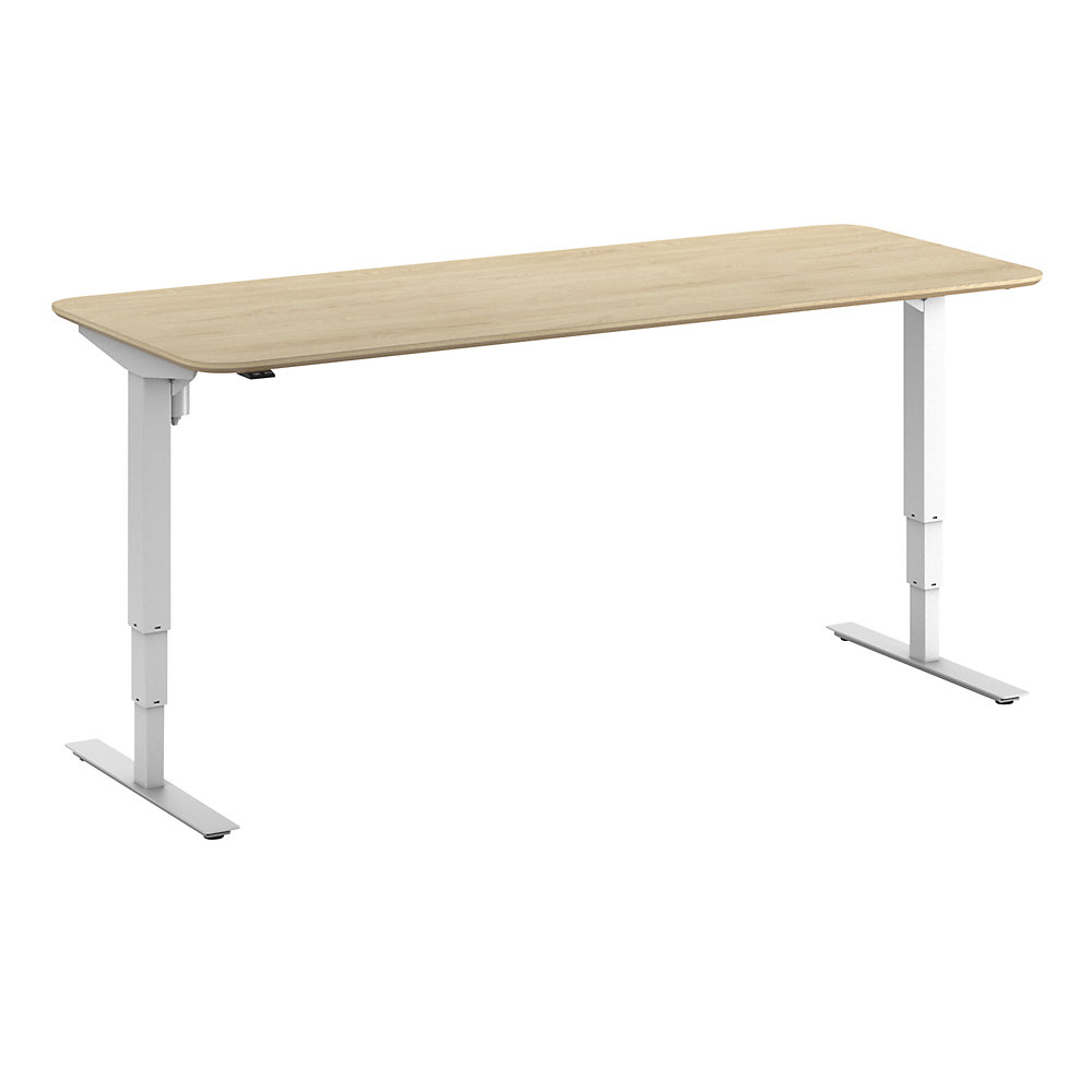 Bureau Atlanta Trend, elektrisch in hoogte verstelbaar, rechte, afgeronde hoeken, b x d = 2000 x 800 mm, eikenhout/wit