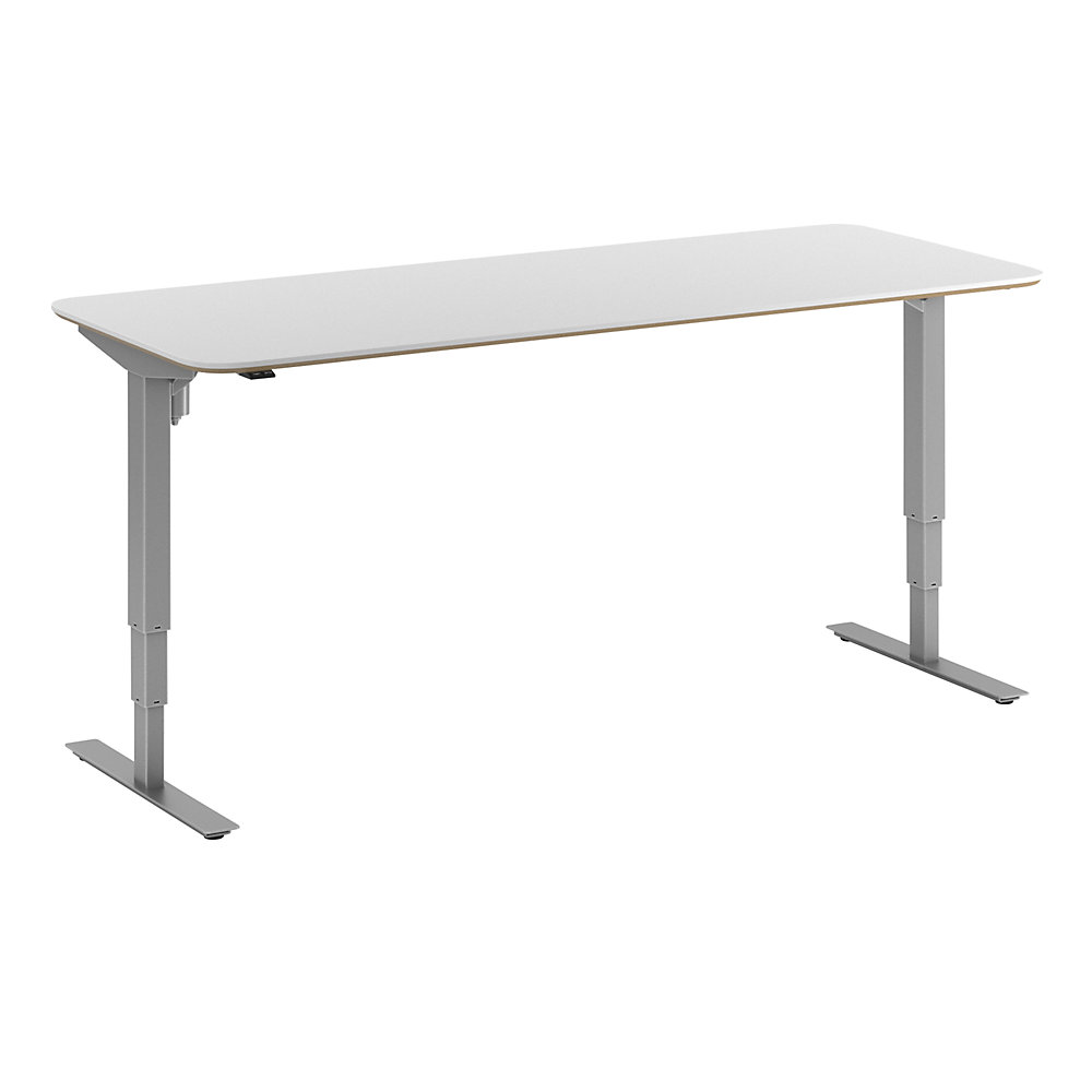 Bureau Atlanta Trend, elektrisch in hoogte verstelbaar, rechte, afgeronde hoeken, b x d = 2000 x 800 mm, wit/zilver