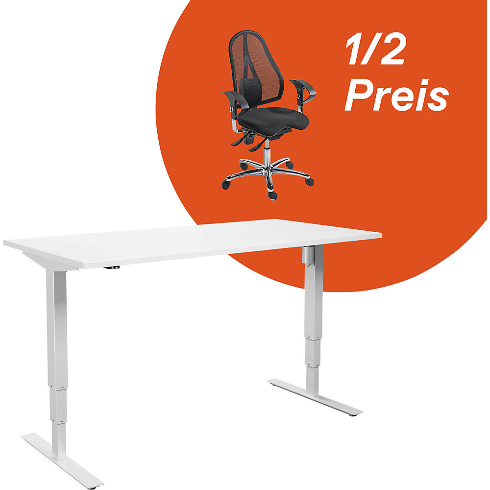 Deal: bureau Atlanta incl. operator-draaistoel voor 1/2 prijs, h x b x d = 630 - 1280 x 1600 x 800 mm, werkblad van laminaat