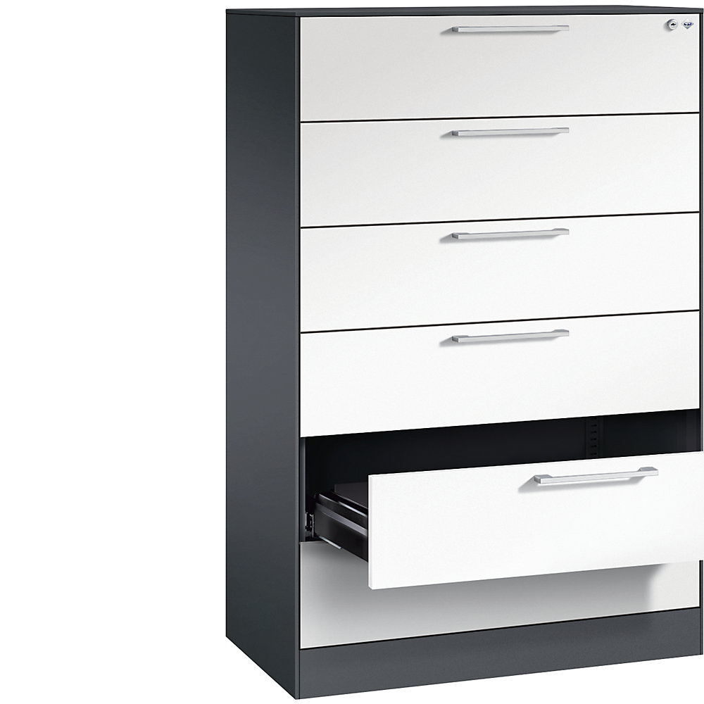 C+P Archiefkast ASISTO, hoogte 1292 mm, met 6 lades, A5 liggend, zwartgrijs/wit