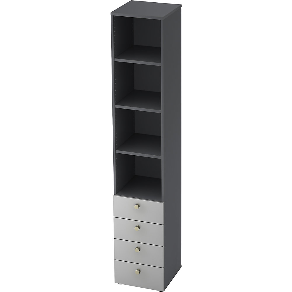 Eurokraft pro Combi-kast, 3 legborden, 4 laden, grafiet / lichtgrijs