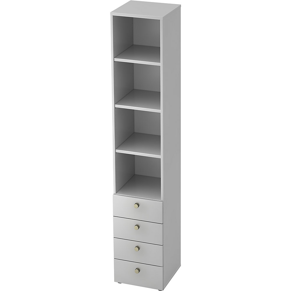 Eurokraft pro Combi-kast, 3 legborden, 4 laden, wit / aluminiumzilver