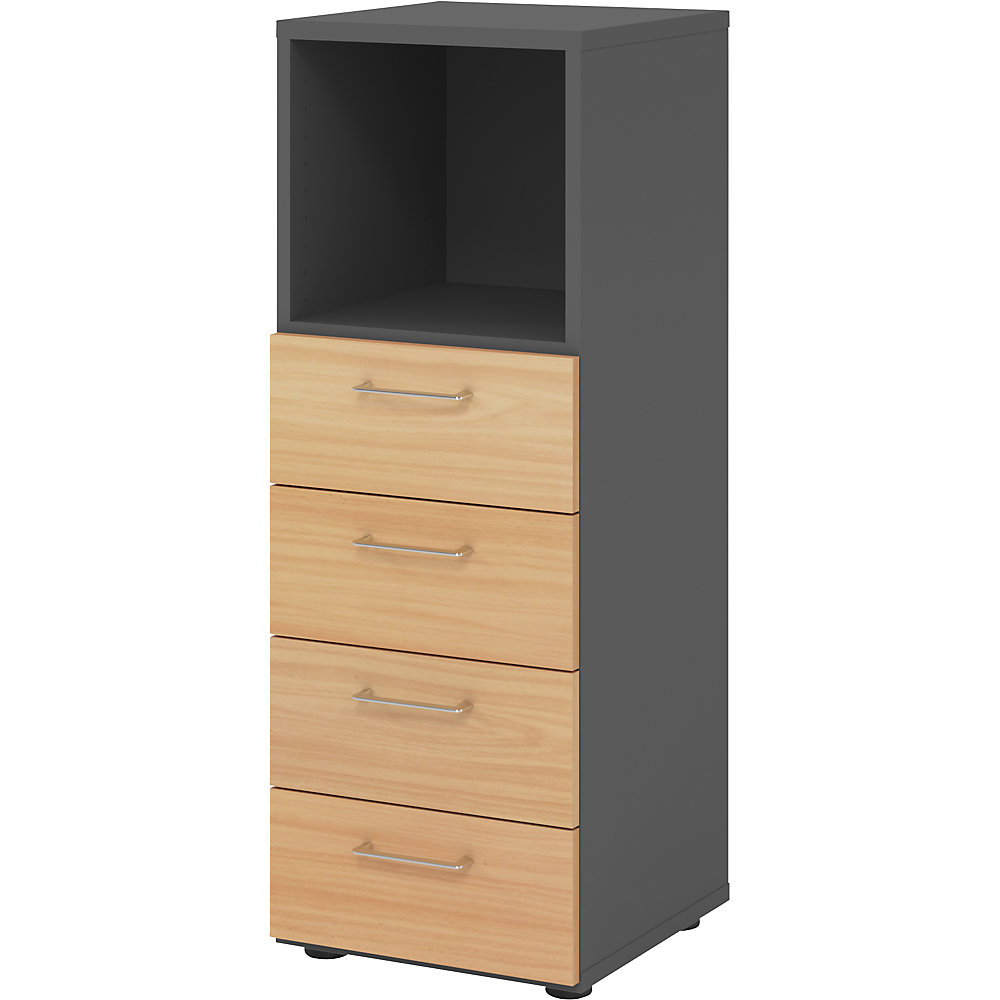 Eurokraft pro Stellingkast, 1 vak open / 4 laden, grafiet / beukenhout