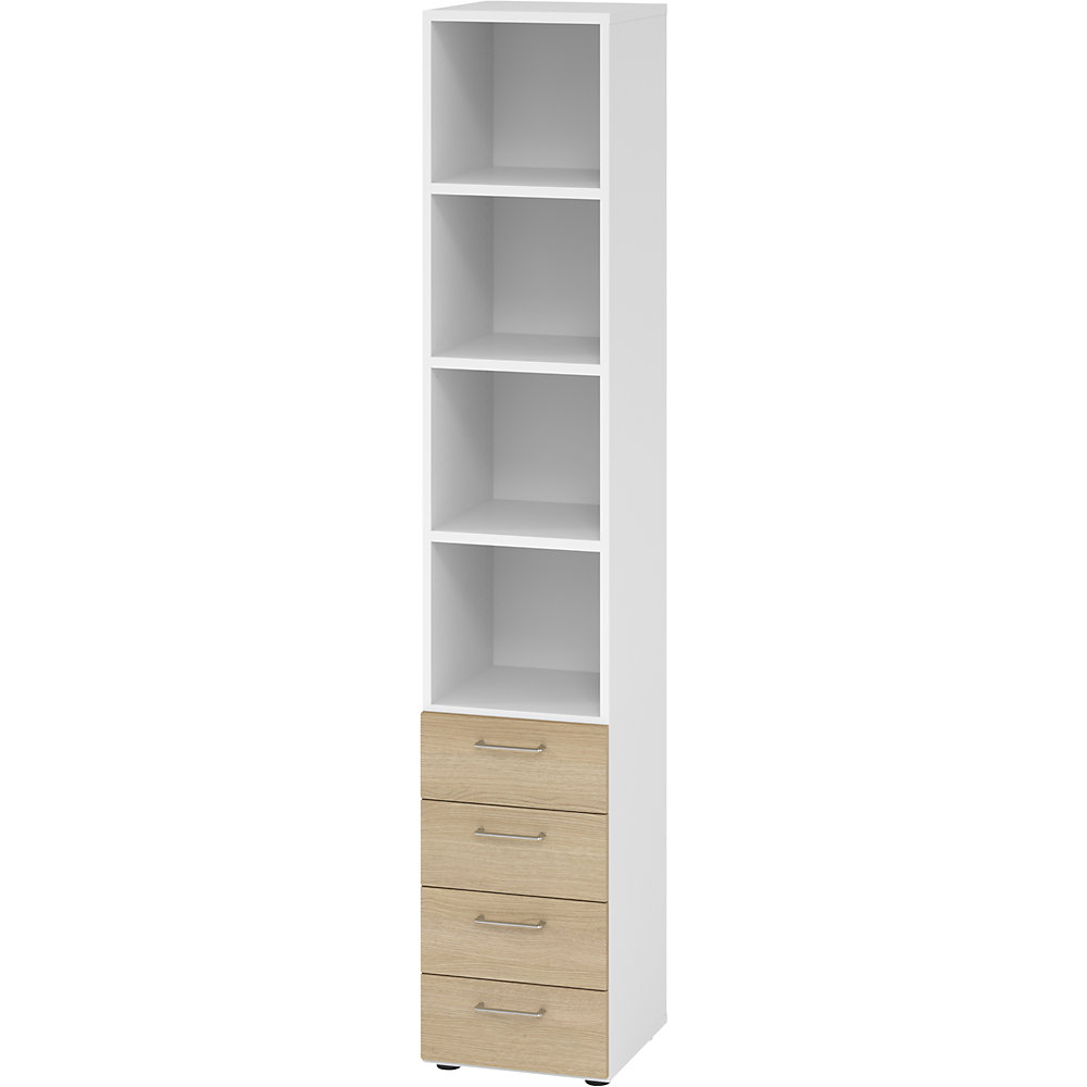 Eurokraft pro Stellingkast, 3 legborden / 4 laden, wit / eikenhout