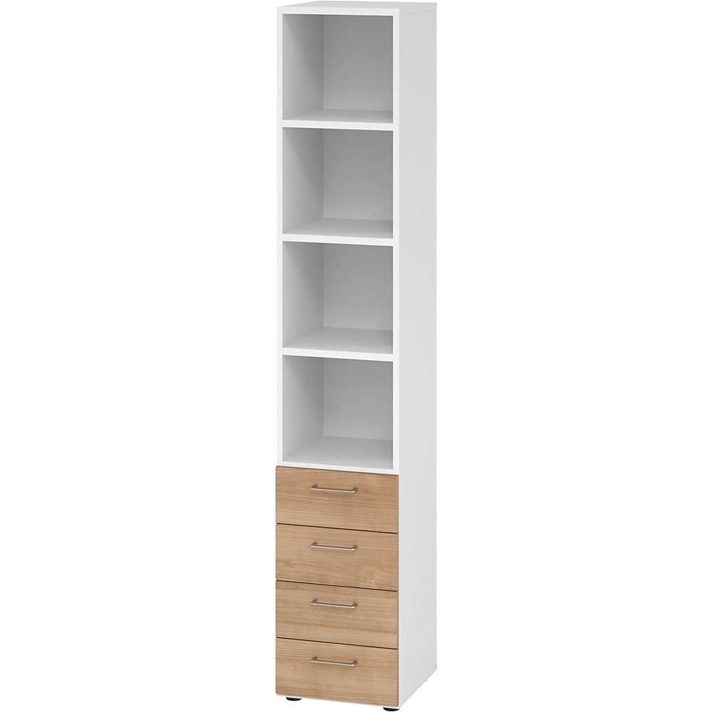 Eurokraft pro Stellingkast, 3 legborden / 4 laden, wit / notenhout