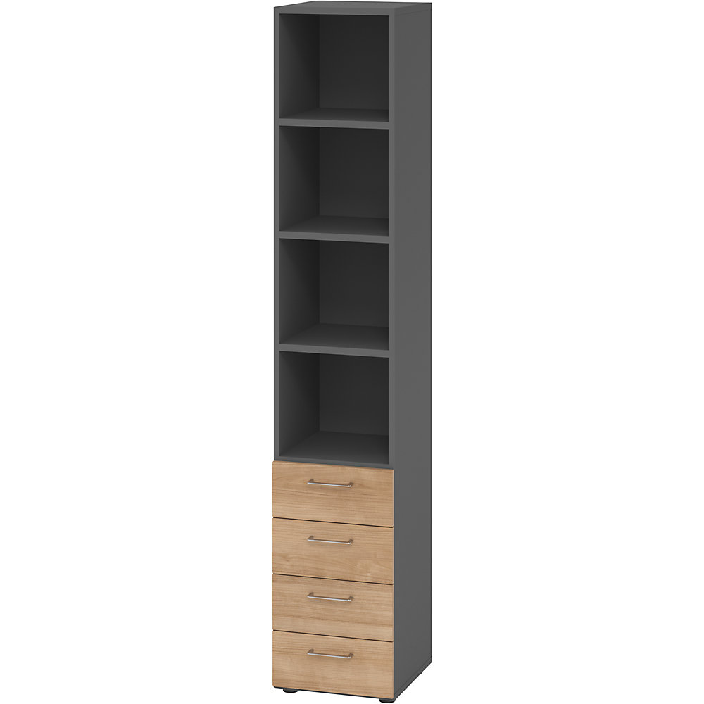 Eurokraft pro Stellingkast, 3 legborden / 4 laden, grafiet / notenhout