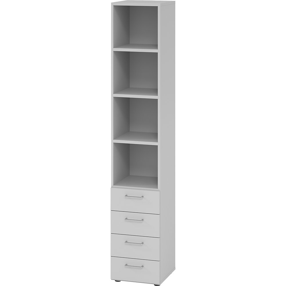 Eurokraft pro Stellingkast, 3 legborden / 4 laden, lichtgrijs