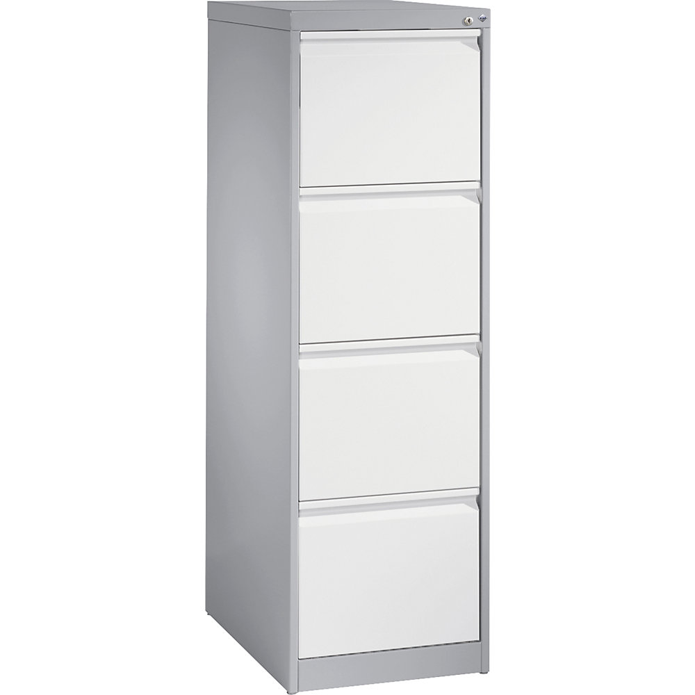 C+P Hangmappenkast ACURADO, 1 rij, 4 laden, blank aluminiumkleurig/verkeerswit