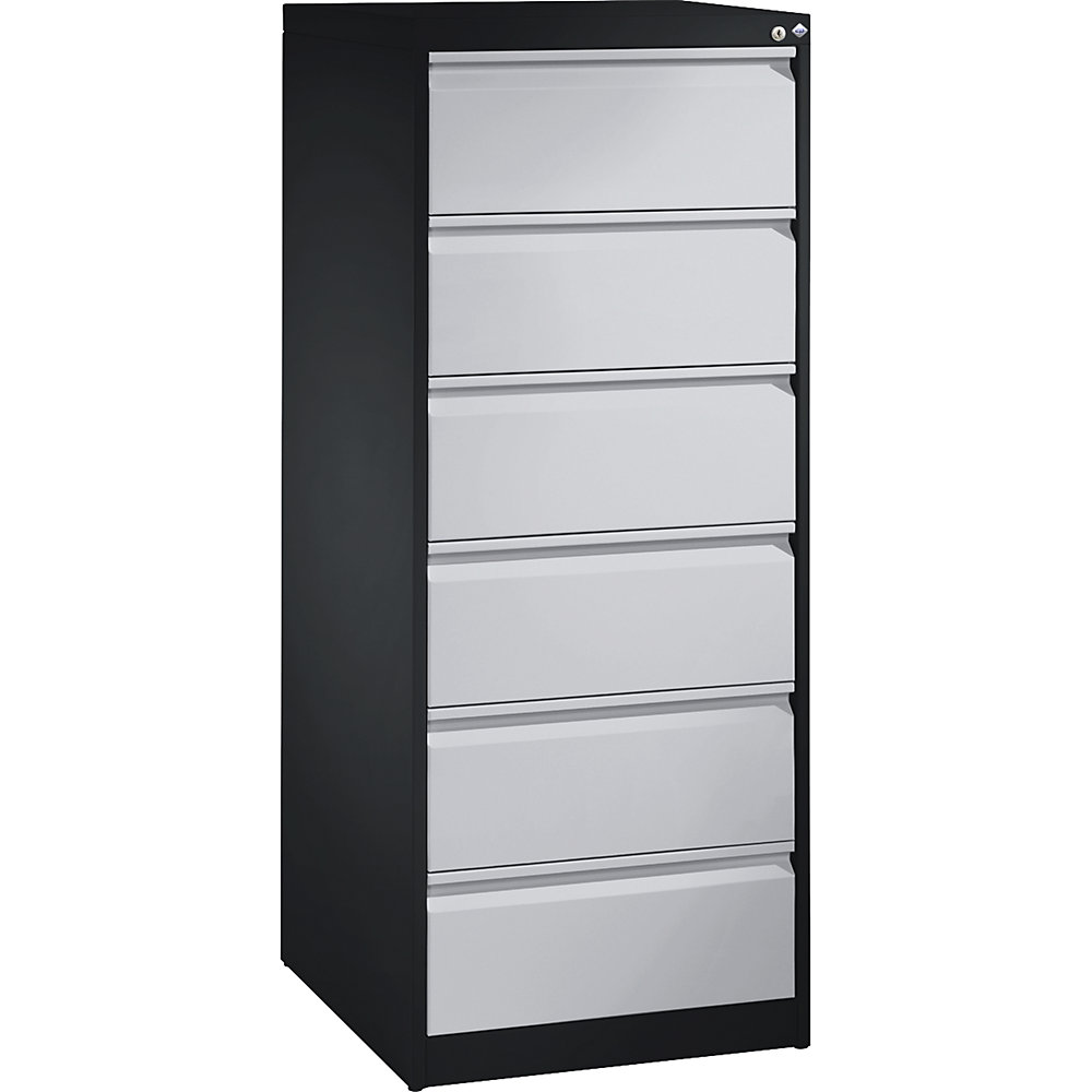 Kaartsysteemkast ACURADO, 2 rijen, 6 laden, zwartgrijs/blank aluminiumkleurig