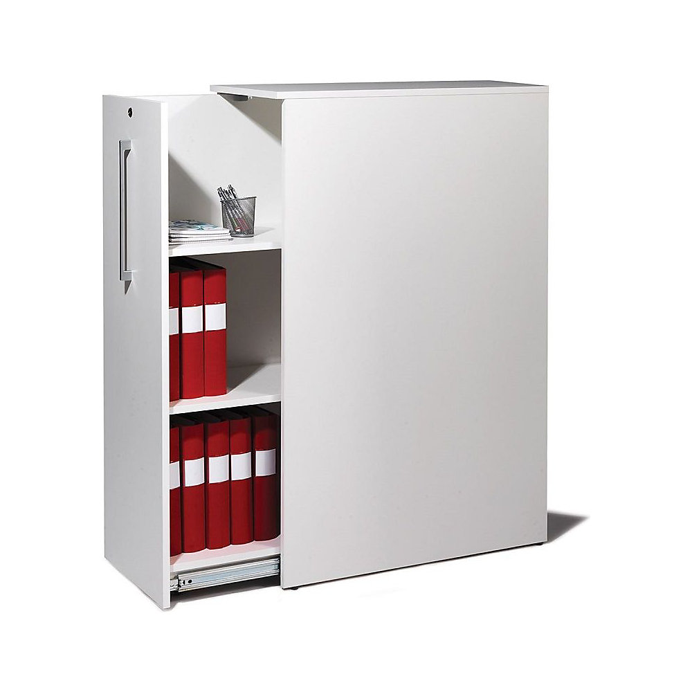 Hoge uittrekkast Seattle, h x b x d = 1250 x 400 x 800 mm, links, wit geborsteld