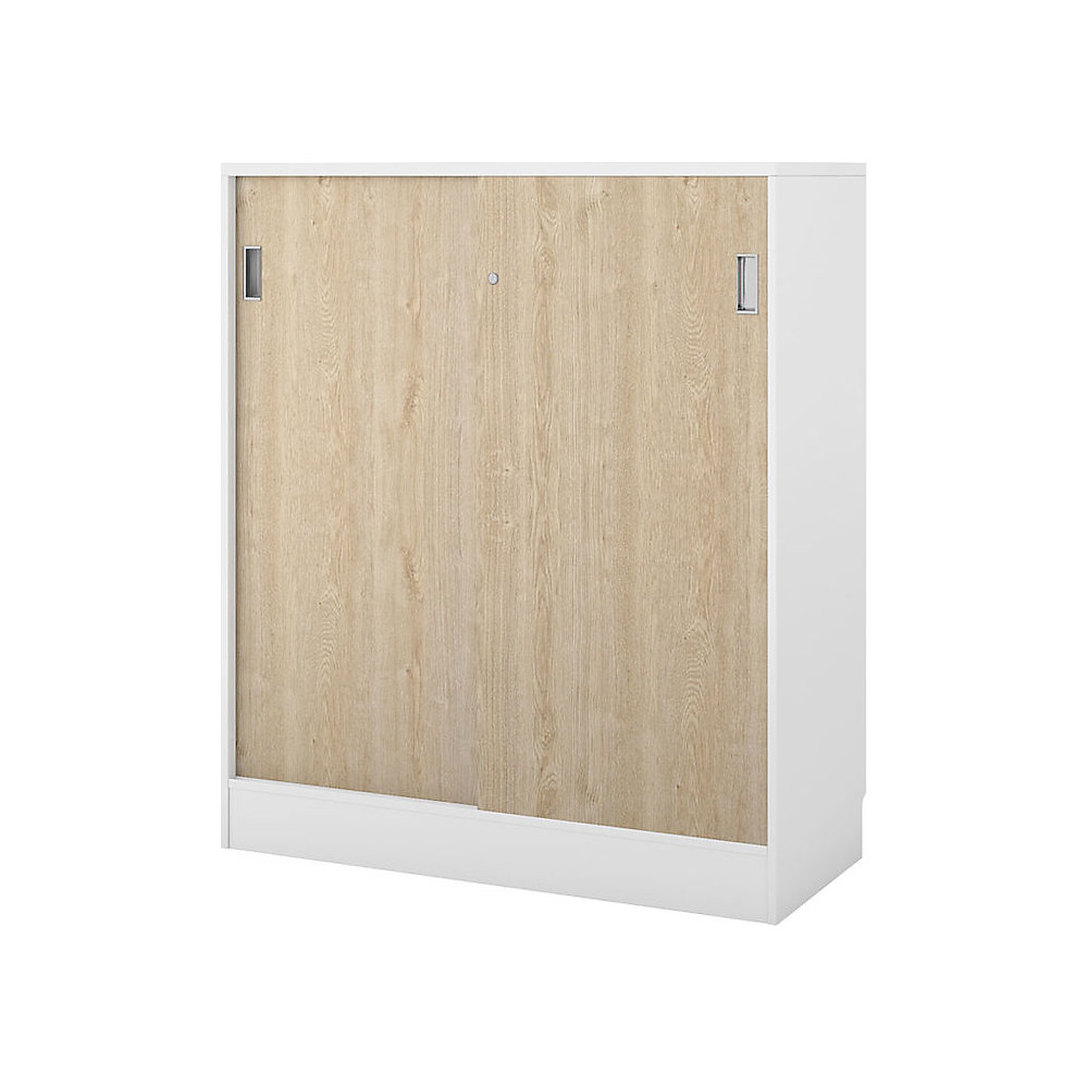 Kast Chicago met schuifdeuren, h x b x d = 1353 x 1215 x 400 mm, wit geborsteld / eikenhout