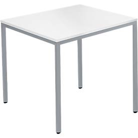 Schäfer Shop Pure Tafel van stalen buis, vierkant, voet van vierkante buis, B 800 x D 800 x H 720 mm, alu wit/wit