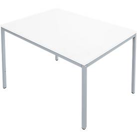 Tafel van stalen buis, rechthoekig, voet van vierkante buis, B 1200 x D 800 x H 720 mm, alu wit/wit
