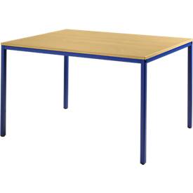 Tafel van stalen buis, rechthoekig, voet van vierkante buis, B 1200 x D 800 x H 720 mm, beuken/gentiaanblauw