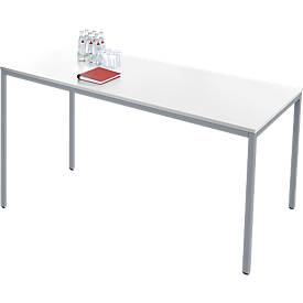 Rechthoekige tafel van stalen buis, poot van vierkante buis, B 1600 x D 800 x H 720 mm, alu wit/wit