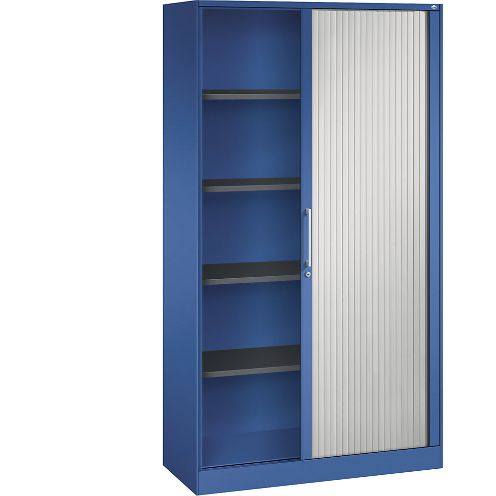 C+P Roldeurkast ASISTO, hoogte 1980 mm, breedte 1000 mm, gentiaanblauw/lichtgrijs