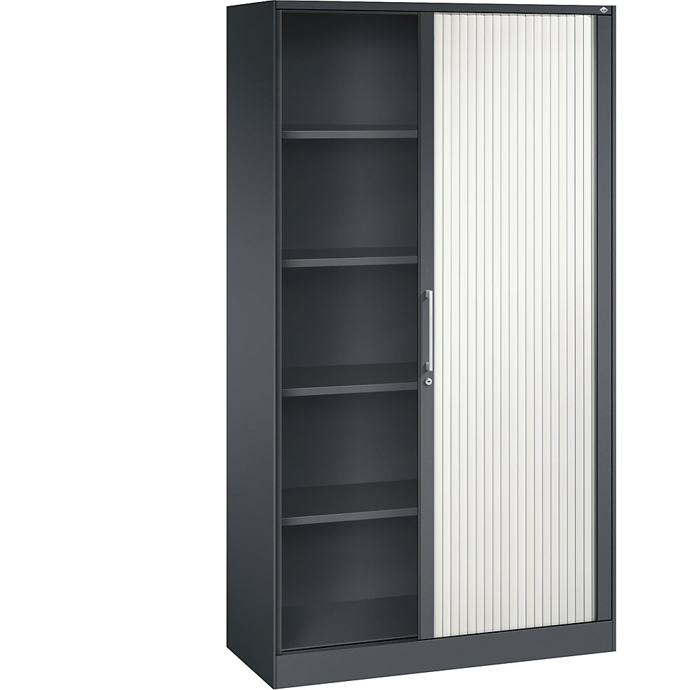 C+P Roldeurkast ASISTO, hoogte 1980 mm, breedte 1000 mm, zwartgrijs/verkeerswit