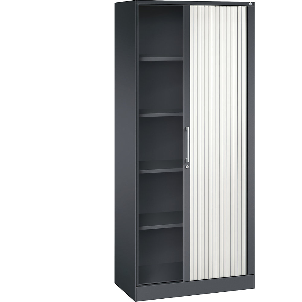 C+P Roldeurkast ASISTO, hoogte 1980 mm, breedte 800 mm, zwartgrijs/verkeerswit