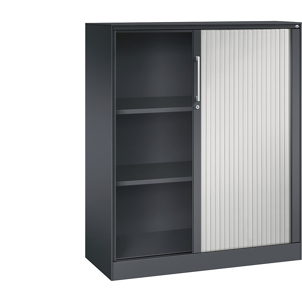 C+P Roldeurkast ASISTO, hoogte 1292 mm, breedte 1000 mm, zwartgrijs/lichtgrijs
