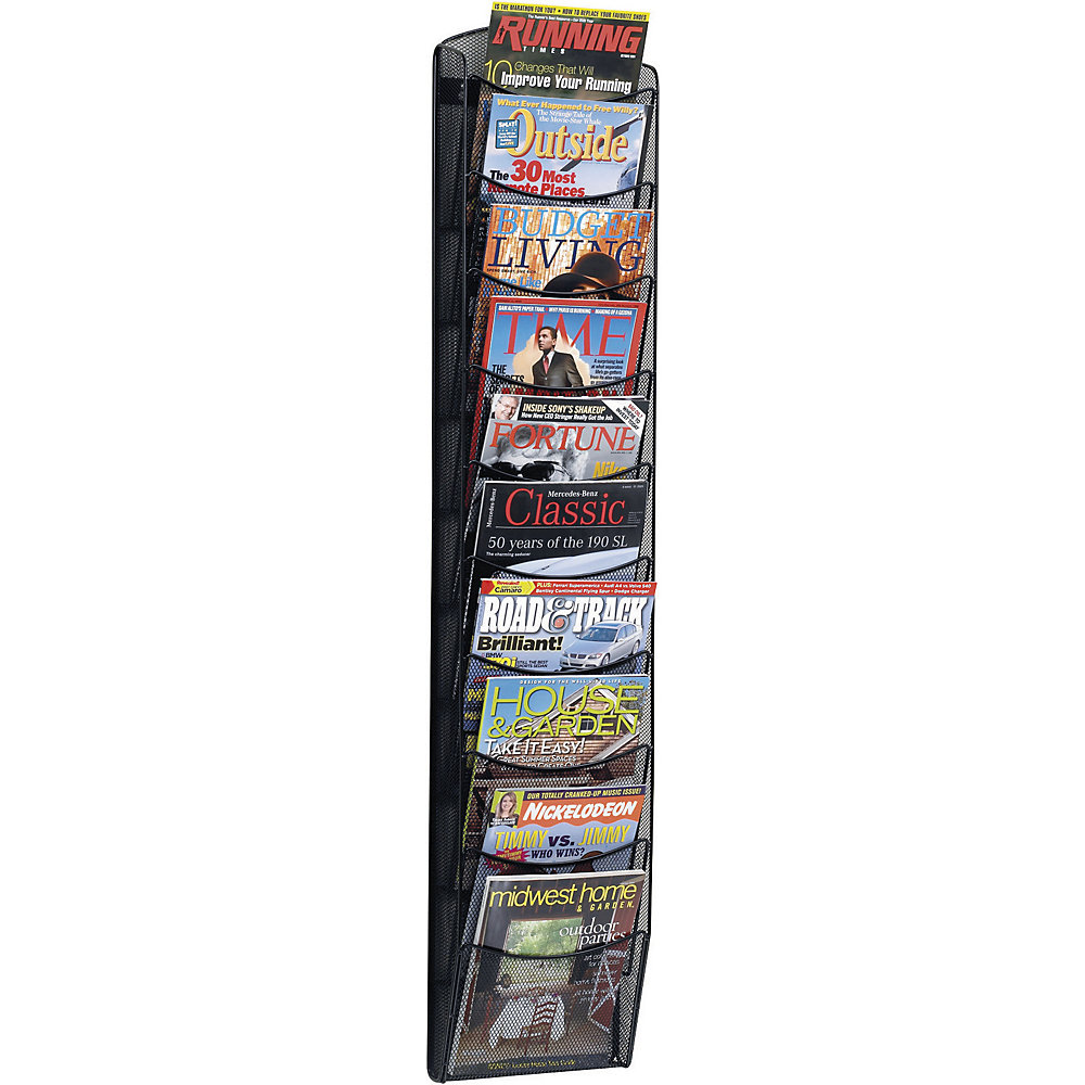 Helit Wanddisplay MESH, zwart, met 10 vakken, voor 50 prospectussen