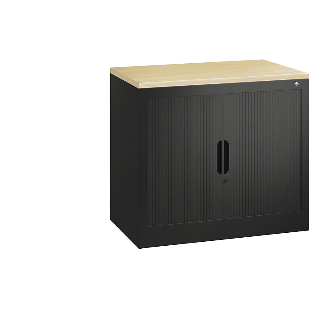 C+P Roldeurkast met horizontale roldeuren, h x b x d = 720 x 800 x 420 mm, 1 legbord, 1,5 ordnerhoogte, zwartgrijs
