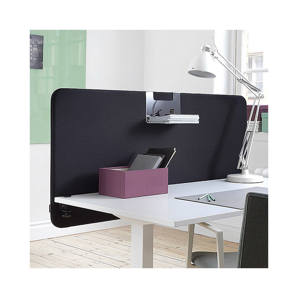 Akoestische bureauscheidingswand Standard met afgeronde hoeken, hoogte 650 mm, textiel, breedte 2000 mm, zwart