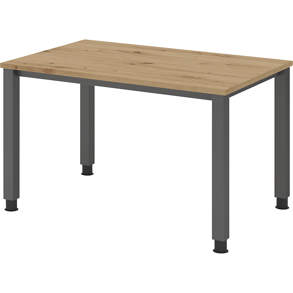 Eurokraft pro Bureautafel, onderstel met 4 poten, breedte 1200 mm, grafiet / eikenhout met noesten